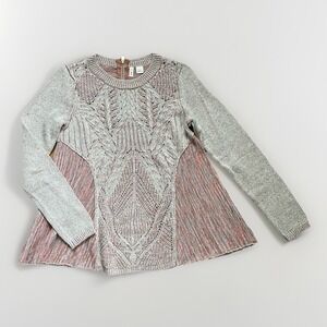 Anthropologie Moth XS Sweater Blush Pink Marled Knit Pattern Flare Cozy Feminine